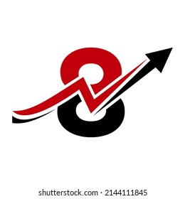 Finance Logo With 8 Letter Concept. Marketing And Financial Business Logo. Letter 8 Financial Logo Template With Marketing Growth Arrow