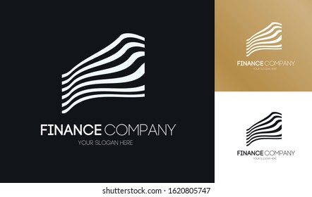 Finance logo abstract line style for business company, progress sign, growth up label, technology concept, bank symbol, financial stock exchange market charts logotype. Real estate emblem. 10 eps
