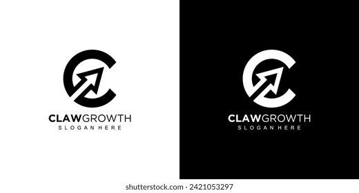 Logotipo financiero con concepto de letra C. Logo De Marketing Y Negocios Financieros. C Plantilla de logotipo financiero con flecha de crecimiento de marketing