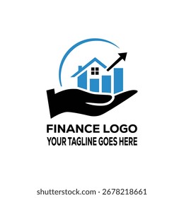 Finanz-Logo-Design - Hand-Holding-Balkendiagramm mit Aufwärtspfeil, Geschäftswachstum und Investitionssymbol