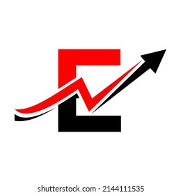Finance Logo With E Letter Concept. Marketing And Financial Business Logo. Letter E Financial Logo Template With Marketing Growth Arrow