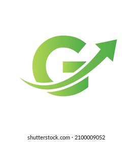 Finance Logo With G Letter Concept. Marketing And Financial Business Logo. Letter G Financial Logo Template With Marketing Growth Arrow