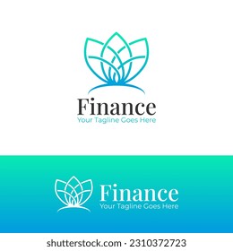 Diseño de vectores gráficos con logotipo de finanzas con icono de flor azul gradiente. Diseño de logotipo de flores