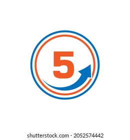 Finance Logo With Growth Arrow On 5 Letter. Letter 5 Marketing And Financial Business Logo Template 