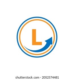 Finance Logo With Growth Arrow On L Letter. Letter L Marketing And Financial Business Logo Template 