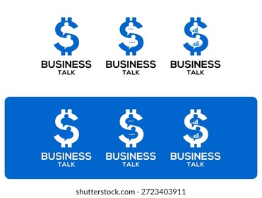 Vector de diseño de icono de logotipo de finanzas. Logotipo de la moneda del dólar con la burbuja del chat y el hombre de negocios.