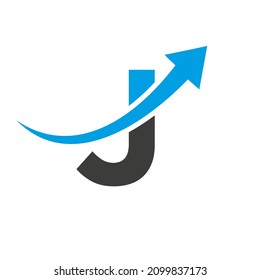 Finance Logo With J Letter Concept. Marketing And Financial Business Logo. Letter J Financial Logo Template With Marketing Growth Arrow