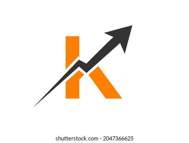 Finance logo with K letter concept. Marketing And Financial Business Logo. K Financial Logo Template with Marketing Growth Arrow