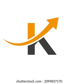 Finance Logo With K Letter Concept. Marketing And Financial Business Logo. Letter K Financial Logo Template With Marketing Growth Arrow