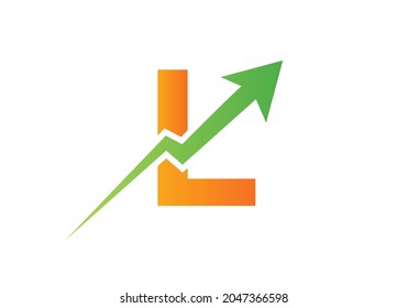 Logotipo financiero con concepto de letra L. Logo De Marketing Y Negocios Financieros. Plantilla de logotipo financiero L con flecha de crecimiento de marketing