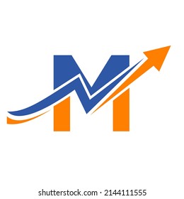 Finance Logo With M Letter Concept. Marketing And Financial Business Logo. Letter M Financial Logo Template With Marketing Growth Arrow