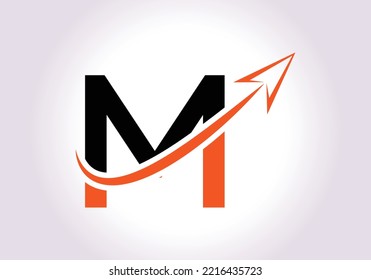 Finance Logo With M Letter Concept. Marketing And Financial Business Logo. Modern vector logo for Marketing Growth Arrow and company identity