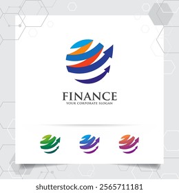 Finance logo marketing design with arrow vector and statistic symbol for investment ,data analyst ,financial company.