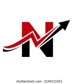 Logotipo Financiero Con Concepto De Letra N. Logo De Marketing Y Negocios Financieros. Carta N Plantilla de logotipo financiero con flecha de crecimiento de marketing