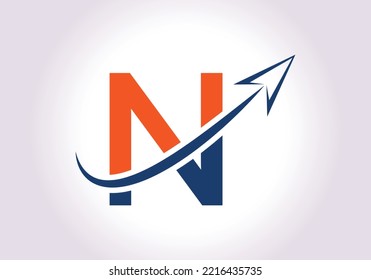 Logotipo Financiero Con Concepto De Letra N. Logo De Marketing Y Negocios Financieros. Logo vectorial moderno para flecha de crecimiento de marketing e identidad de la empresa
