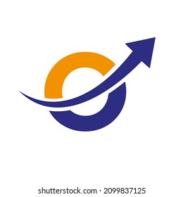 Finance Logo With O Letter Concept. Marketing And Financial Business Logo. Letter O Financial Logo Template With Marketing Growth Arrow