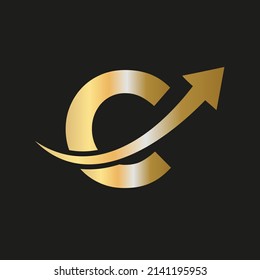 Finance Logo on C Letter Concept. Marketing And Financial Business Logo. Letter C Financial Logo with Marketing Growth Arrow