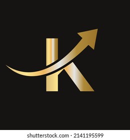 Finance Logo on K Letter Concept. Marketing And Financial Business Logo. Letter K Financial Logo with Marketing Growth Arrow