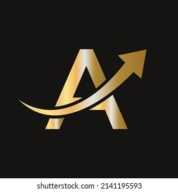 Finance Logo on A Letter Concept. Marketing And Financial Business Logo. Letter A Financial Logo with Marketing Growth Arrow