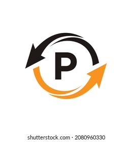 Logotipo financiero con concepto de letra P. Logo De Marketing Y Negocios Financieros. P Plantilla de logotipo financiero con flecha de crecimiento de marketing