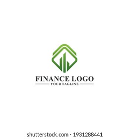 finance logo with poles straight up and using green color that reflects the growth and fertility of the financial business