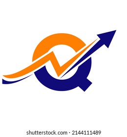 Logotipo Financiero Con Concepto De Letra Q. Logo De Marketing Y Negocios Financieros. Plantilla de logotipo financiero de la carta Q con flecha de crecimiento de marketing