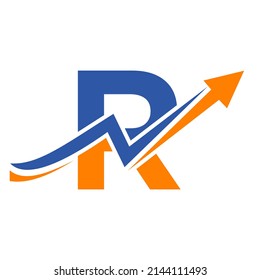 Finance Logo With R Letter Concept. Marketing And Financial Business Logo. Letter R Financial Logo Template With Marketing Growth Arrow