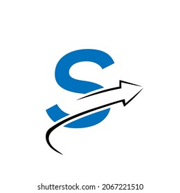 Logotipo Financiero Con Concepto De Letra S. Logo De Marketing Y Negocios Financieros. Plantilla de logotipo financiero de S con flecha de crecimiento de marketing