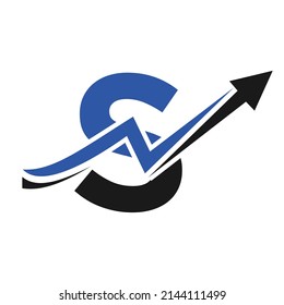 Finance Logo With S Letter Concept. Marketing And Financial Business Logo. Letter S Financial Logo Template With Marketing Growth Arrow