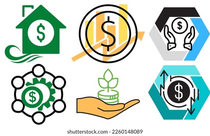 Ilustración del diseño de vectores del conjunto de logotipos financieros, concepto de Logos financieros