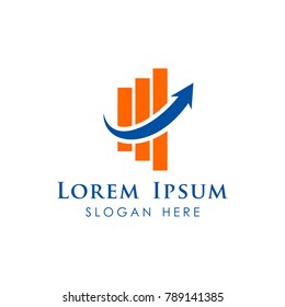 Finance logo template. accounting logo template. orange and blue color with arrow and charts icon