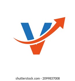 Finance Logo With V Letter Concept. Marketing And Financial Business Logo. Letter V Financial Logo Template With Marketing Growth Arrow