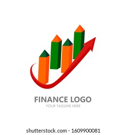 Finance Logo Vector. Accounting logo template. Chart, arrow, and money currency  illustration