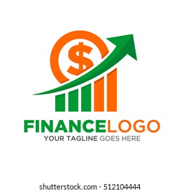 Finance Logo Vector. Describe Growth investment in Chart, arrow, and money currency illustration
