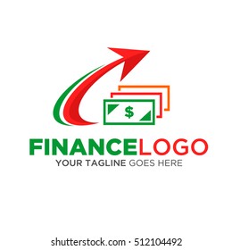 Finance Logo Vector. Describe Growth investment in Chart, arrow, and money currency illustration