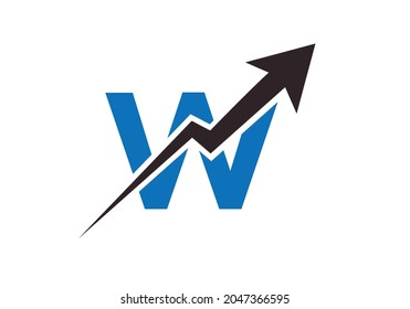 Finanzen Logo mit W-Brief-Konzept. Logo für Marketing und Finanzunternehmen. W Vorlage für finanzielle Logos mit Marketingwachstumsbogen