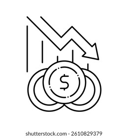 finance lost, poverty problem line icon vector. finance lost, poverty problem sign. isolated contour symbol black illustration