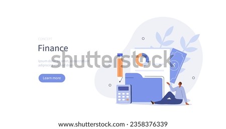 Finance management. Character managing finances. Business accounting, organization and audit concept. Vector illustration.
