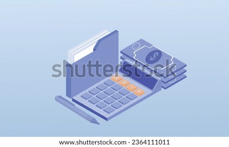 Finance management. Character managing finances. Business accounting, organization and audit concept.on blue background.isometric Vector Design Illustration.