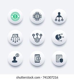 finance management, financial instruments icons set