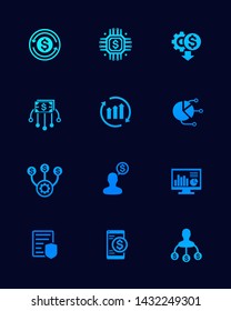 Conjunto de iconos de vector de gestión financiera y planificación financiera