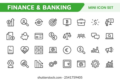 Finance Management Icon Set. Professional and sleek icons for budgeting, expense tracking, and investment management, ideal for finance apps, tools, and platforms.