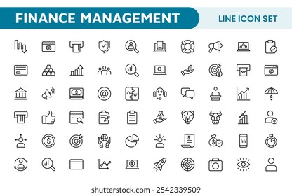 Finance Management Icon Set. Professional and sleek icons for budgeting, expense tracking, and investment management, ideal for finance apps, tools, and platforms.
