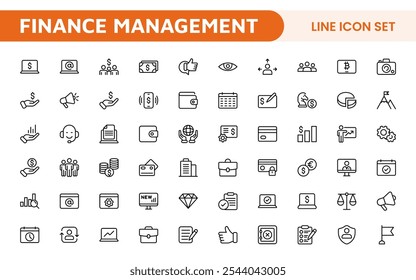 Conjunto de iconos de gestión financiera. Profesional e íconos elegantes para presupuestos, seguimiento de gastos y gestión de inversiones, ideales para los App de finanzas.
