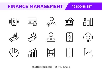 Finance Management Icon Set. Professional and sleek icons for budgeting, expense tracking, and investment management, ideal for finance apps.