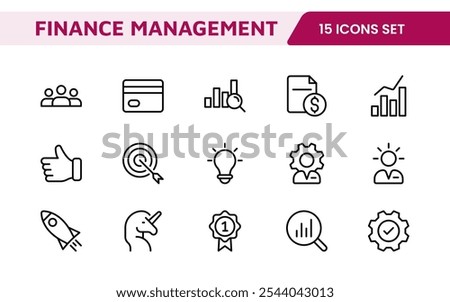 Finance Management Icon Set. Professional and sleek icons for budgeting, expense tracking, and investment management, ideal for finance apps.
