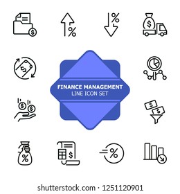 Finance management line icon set. Cash delivery vehicle, funnel, report. Money concept. Can be used for topics like investment, earning, income