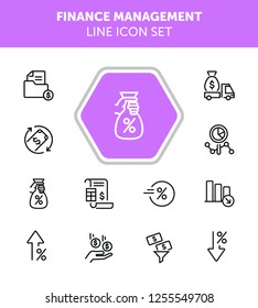 Finance management line icon set. Cash delivery vehicle, funnel, report. Money concept. Can be used for topics like investment, earning, income