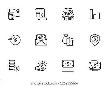 Finance management line icon set. Report, profit, insurance. Business concept. Can be used for topics like money, saving, revenue, investment