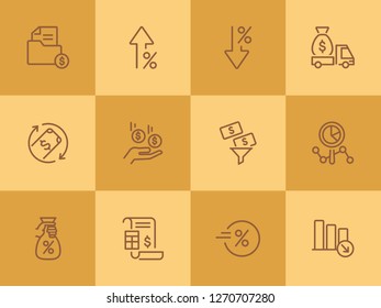 Finance management line icon set. Cash delivery vehicle, funnel, report. Money concept. Can be used for topics like investment, earning, income